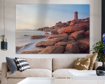 Sunset at Ploumanach lighthouse at the pink granite coast in Brittany, France by Sjoerd van der Wal Photography