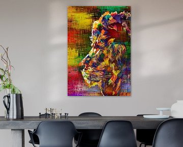 Une œuvre colorée d'un lion sur Bert Hooijer