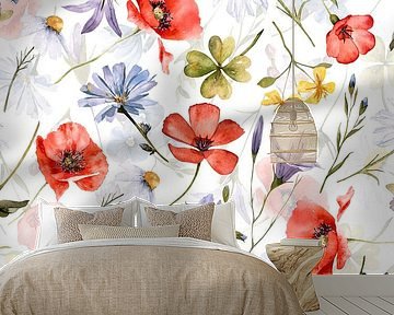 Hygge klaproos en wilde bloemenweide van Floral Abstractions