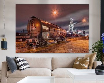 Night scene with trainwagon and industry on background, Antwerp 2 by Tony Vingerhoets
