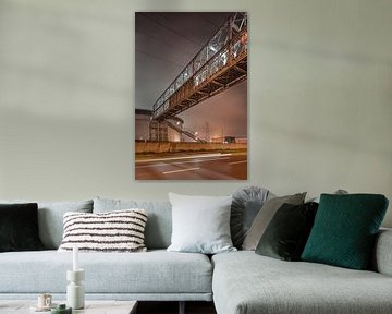 Pipeline bridge near a silo at night in industrial area, Antwerp by Tony Vingerhoets