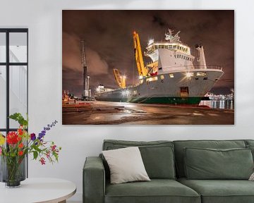 Night scene with moored vessel with illuminated quay, Antwerp by Tony Vingerhoets