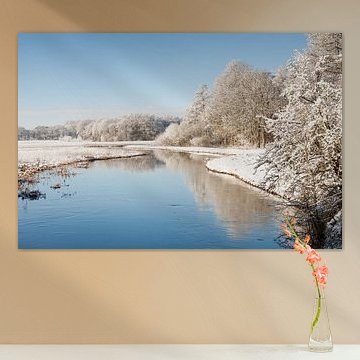 Winter Fluss mit Reflexion der verschneiten Bäume