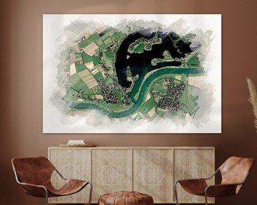 Kaart van Maasbommel Aquarel stijl van Aquarel Creative Design