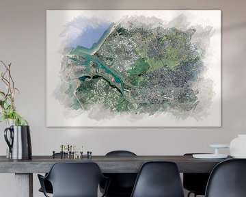 Kaart van Rotterdam met haven Aquarel van Aquarel Creative Design