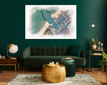 Carte du port de Scheveningen en style aquarelle sur Aquarel Creative Design