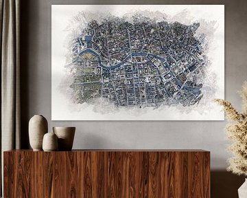 Kaart van Parijs in Aquarel stijl van Aquarel Creative Design