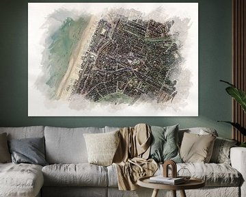 Zandvoort vanuit de lucht in aquarel stijl van Aquarel Creative Design