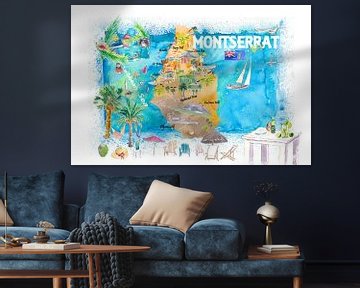 Montserrat Antillen Illustrierte Reisekarte mit Straßen und Highlights von Markus Bleichner