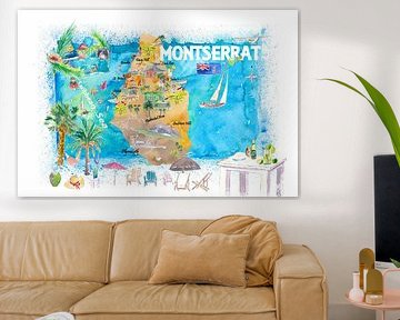 Montserrat Antillen Illustrierte Reisekarte mit Straßen und Highlights