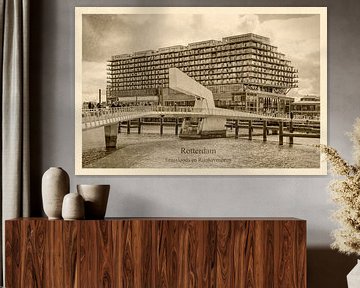 Vintage postcard Fenix warehouse and Rijnhaven bridge