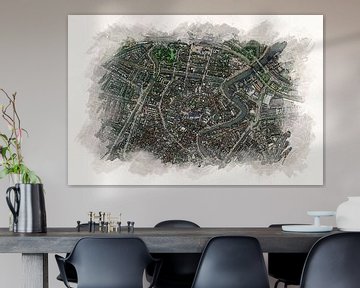 Haarlem from above in watercolor style by Aquarel Creative Design