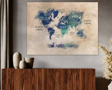 Wereldkaart pastel blauw groen #kaart #wereldkaart