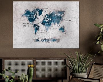 Wereldkaart wit blauw #kaart #wereldkaart van JBJart Justyna Jaszke