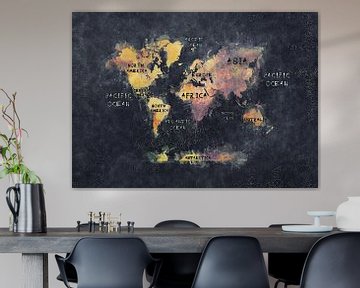 Weltkarte schwarz gelb #Karte #Weltkarte von JBJart Justyna Jaszke