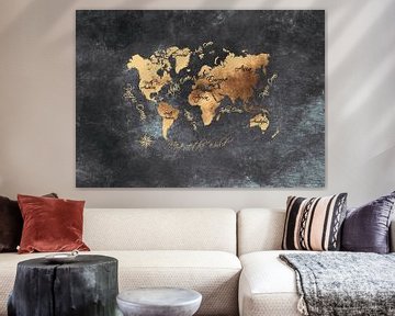 Wereldkaart zwart goud #kaart #wereldkaart van JBJart Justyna Jaszke