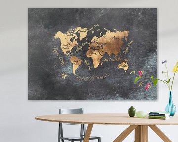 Carte du monde noir et or #map #worldmap sur JBJart Justyna Jaszke