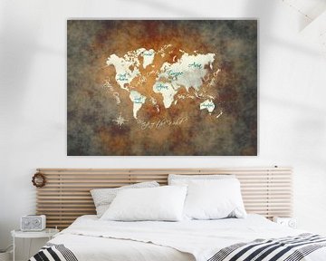 Wereldkaart bruin wit #kaart #wereldkaart van JBJart Justyna Jaszke