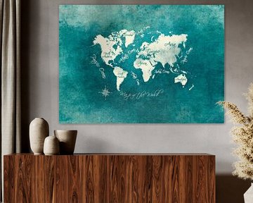 Wereldkaart groen blauw wit #kaart #wereldkaart van JBJart Justyna Jaszke