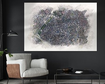 Kaart van Nimes vanuit de lucht van Aquarel Creative Design