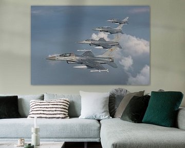 4 F-16's van de Thunder Tigers van de Belgische Luchtmacht, Air to Air  gefotografeerd boven België, van Jaap van den Berg