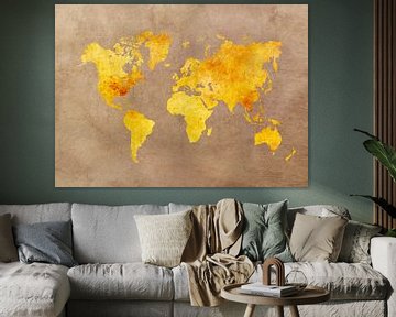 Weltkarte gelb orange #Karte #Weltkarte von JBJart Justyna Jaszke