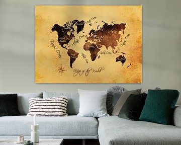 carte du monde marron orange #map #mondialisation sur JBJart Justyna Jaszke