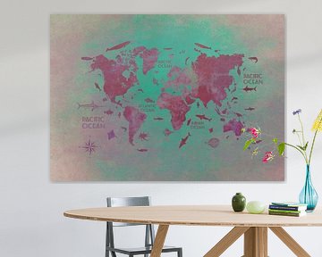 Weltkarte grün rot #Karte #Weltkarte von JBJart Justyna Jaszke