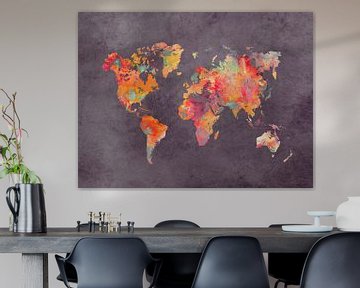 wereldkaart bruin rood oranje #kaart #wereldkaart van JBJart Justyna Jaszke