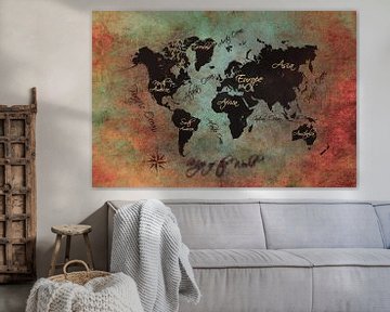 wereldkaart zwart groen rood #kaart #wereldkaart van JBJart Justyna Jaszke