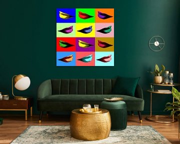 Lippen in 12 verschillende kleuren pop-art stijl van Herbert Blum