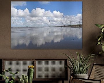 Kite surfers at low tide. by Christa Stroo photography