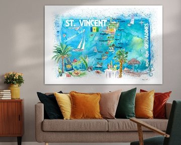 St. Vincent Grenadinen Antillen Illustrierte Reisekarte mit Straßen und Highlights von Markus Bleichner