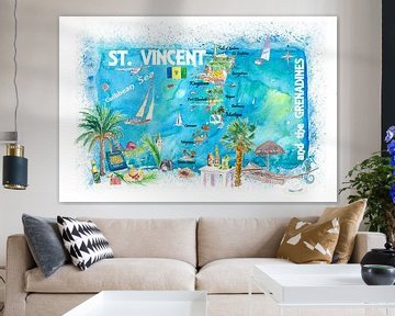 St. Vincent Grenadinen Antillen Illustrierte Reisekarte mit Straßen und Highlights