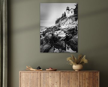 Bass Harbor Head Light in black and white by Henk Meijer Photography