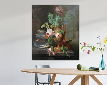 Stilleven met bloemen in een vaas en een schaal met goudvissen, Jean Baptiste Berré