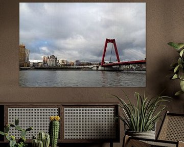 Stadsgezicht Rotterdam met daarop de Maas en de Willemsbrug met op de achtergrond de Maasboulevard van Robin Verhoef