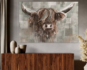 Ölgemälde eines schottischen Hochländers - cooles Landgemälde einer rothaarigen Kuh von Emiel de Lange