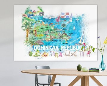 Geïllustreerde reiskaart Dominicaanse Republiek met wegen en hoogtepunten van Markus Bleichner