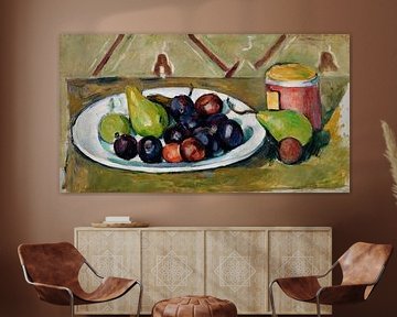 Teller mit Obst und Topf mit Marmelade, Paul Cézanne (ca. 1880-1881)