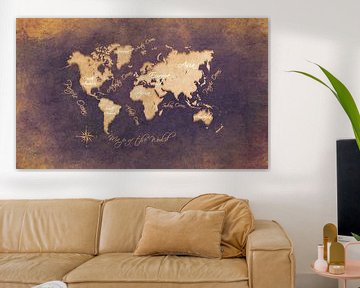wereldkaart bruin goud #kaart van JBJart Justyna Jaszke