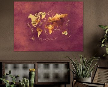wereldkaart bruin goud zwart #kaart van JBJart Justyna Jaszke