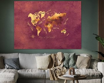 Weltkarte braun gold schwarz #Karte von JBJart Justyna Jaszke