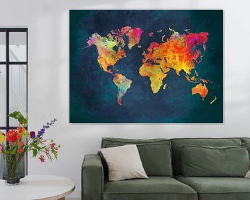 wereldkaart blauwe kleuren #kaart van JBJart Justyna Jaszke
