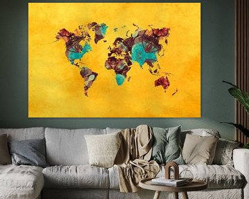 Weltkarte gelb grüne Blumen #Karte von JBJart Justyna Jaszke
