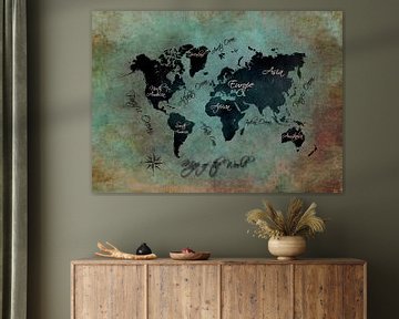 wereldkaart groen zwart #kaart van JBJart Justyna Jaszke