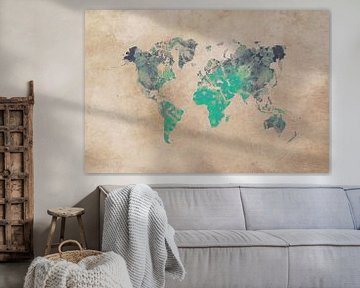 carte du monde vert beige #map sur JBJart Justyna Jaszke