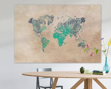 Weltkarte grün-beige #Karte von JBJart Justyna Jaszke