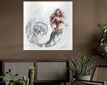 Square artwork - illustration of a mermaid by Emiel de Lange