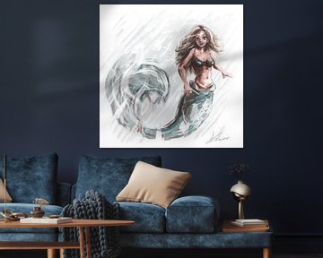 Quadratisches Kunstwerk - Illustration einer Meerjungfrau von Emiel de Lange